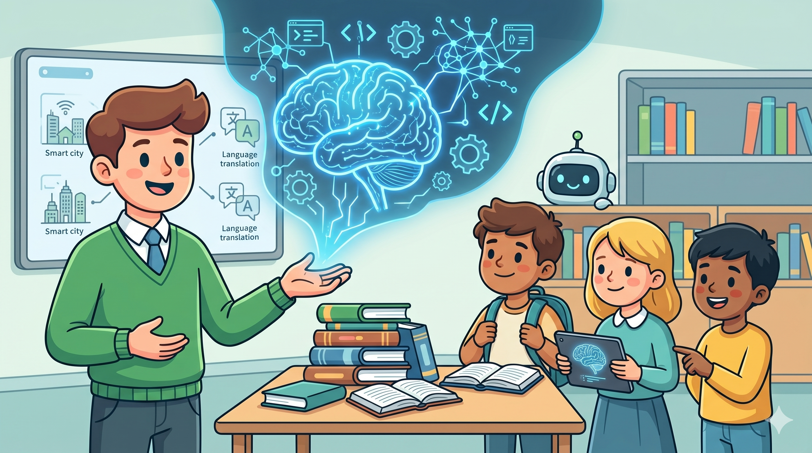 Opettaja käyttää tekoälytyökaluja kannettavalla tietokoneella